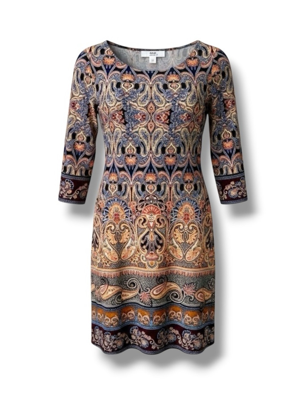 WISP Petites Sheath Dress Crew Neck Black Multicolor 12P